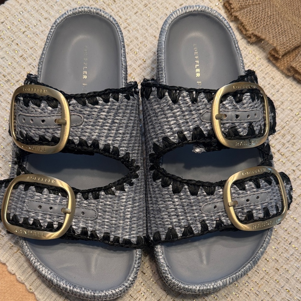Loeffler Randall Theo Raffia Sandals in Blue Size 6.5 NWOB Gold Hardware